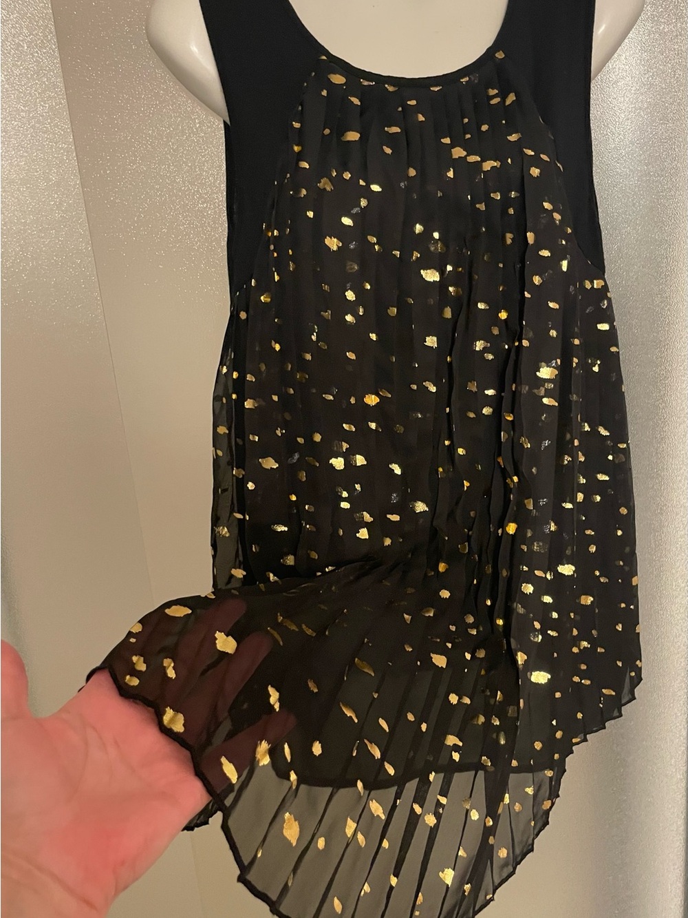 a.moon Black Top with Metallic Crescent Detail